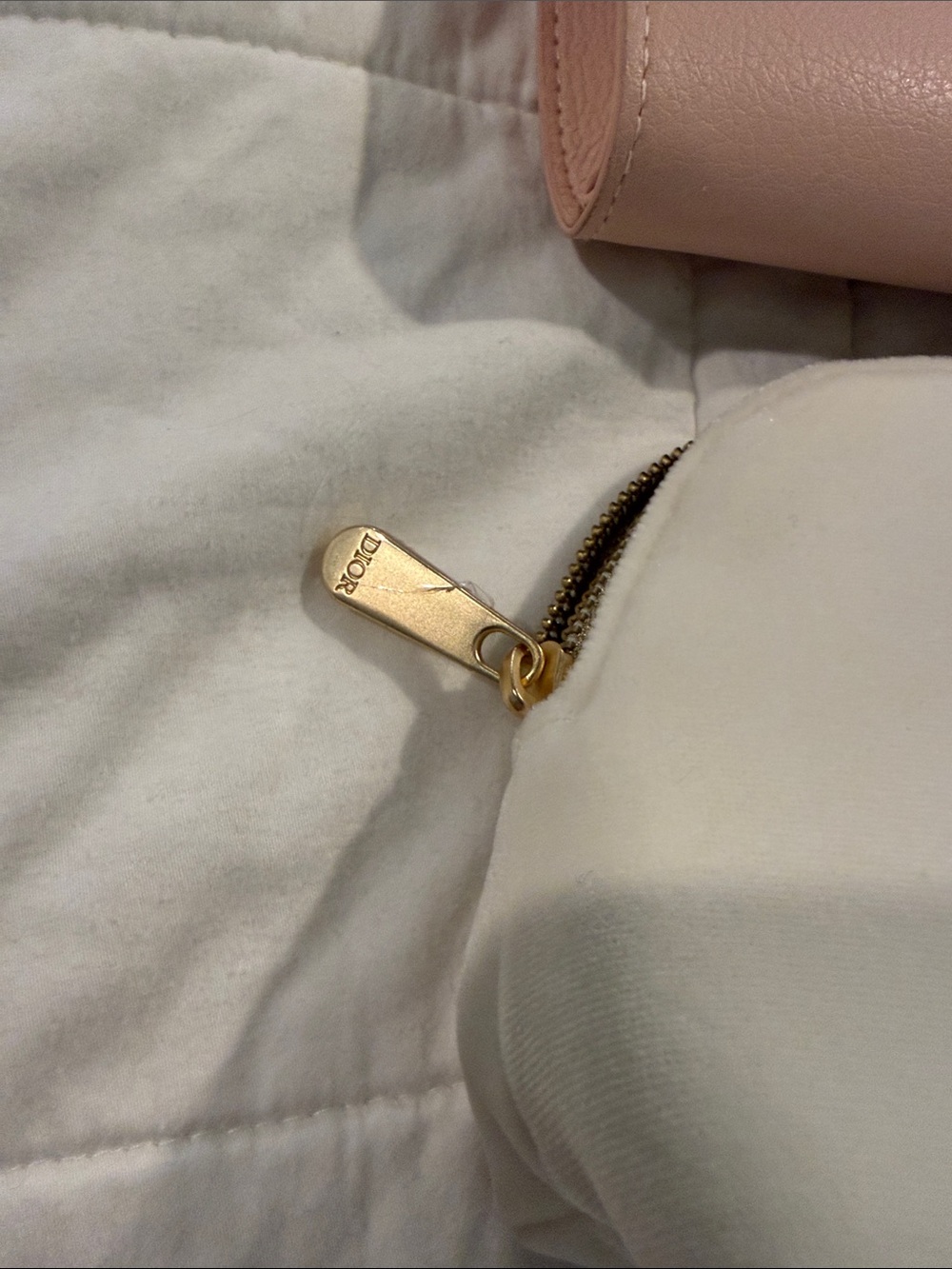 Dior Pink leather like Zip Pouch AND Dior White velvet Case — Gold CD Accent - Picture 2 of 5